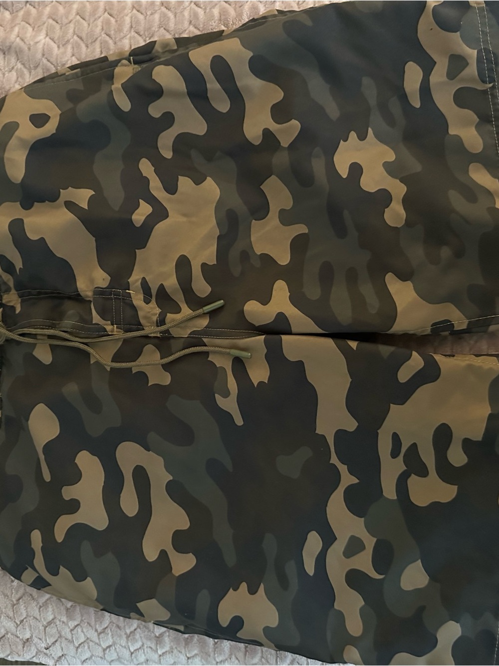 Camo Drawstring Red Head Swim Shorts - Olive & Dark Green